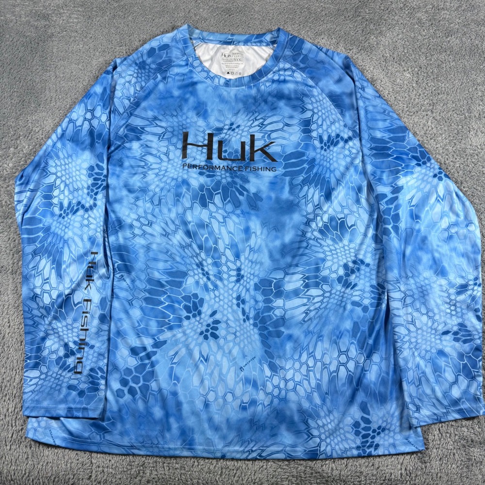 Huk Fishing Shirt Mens XXXL Blue Kryptek Ocean Camo Performance Long Sleeve Tee